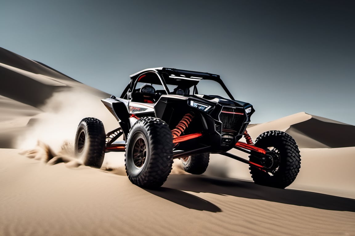 RAW natural photo OF PolarisRZR, running in dunes in desert, day advertising shooting (((infinite black  background))) , realistic photograph, sharp focus, depth of field, shoot, ,side shot, side shot, ultra hd, realistic, vivid colors, highly detailed, perfect composition, 8k artistic photography, photorealistic concept art, soft natural volumetric cinematic perfect light, black background studio, ADVERTISING SHOT
,mecha,robot