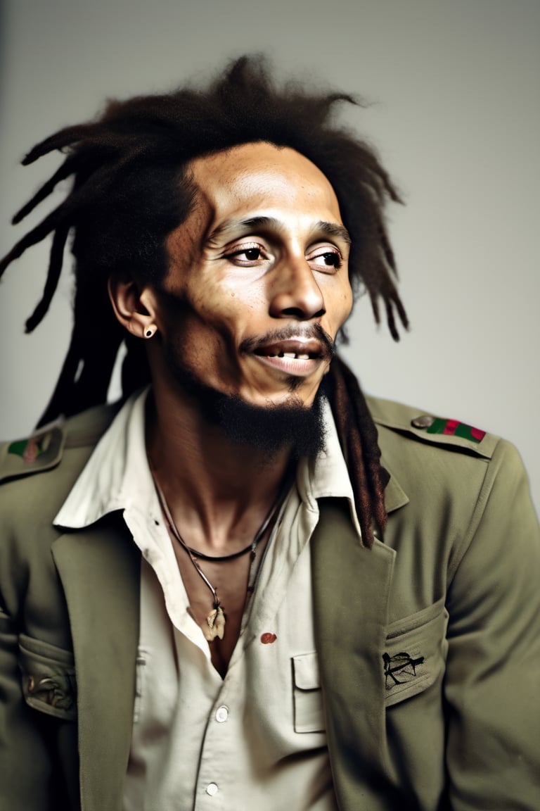 RAW natural photo of bob marley, hungry, no muscles, slim boby, argentinian singer, realisct, no friendly, ((full body)), red hair , sharp focus, depth of field, shoot, ,side shot, side shot, ultra hd, realistic, vivid colors, highly detailed, perfect composition, 8k artistic photography, photorealistic concept art, soft natural volumetric cinematic perfect light, black background studio,OHWX