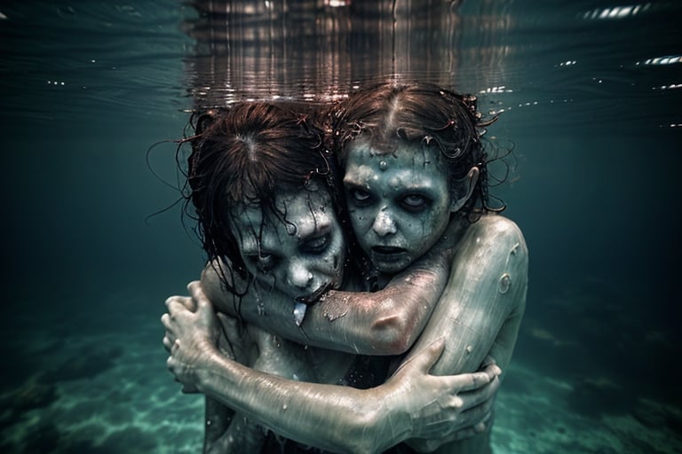 6 female zombies hugging underwater, zombie version, under_water, love and sadness,
, hd, 8k, masterpiece, one light, realistic photography, hasselblad, raw, hiperrealism, medium format sensor camera, super prime cinema lens, (((filtered light))) , concret background, 