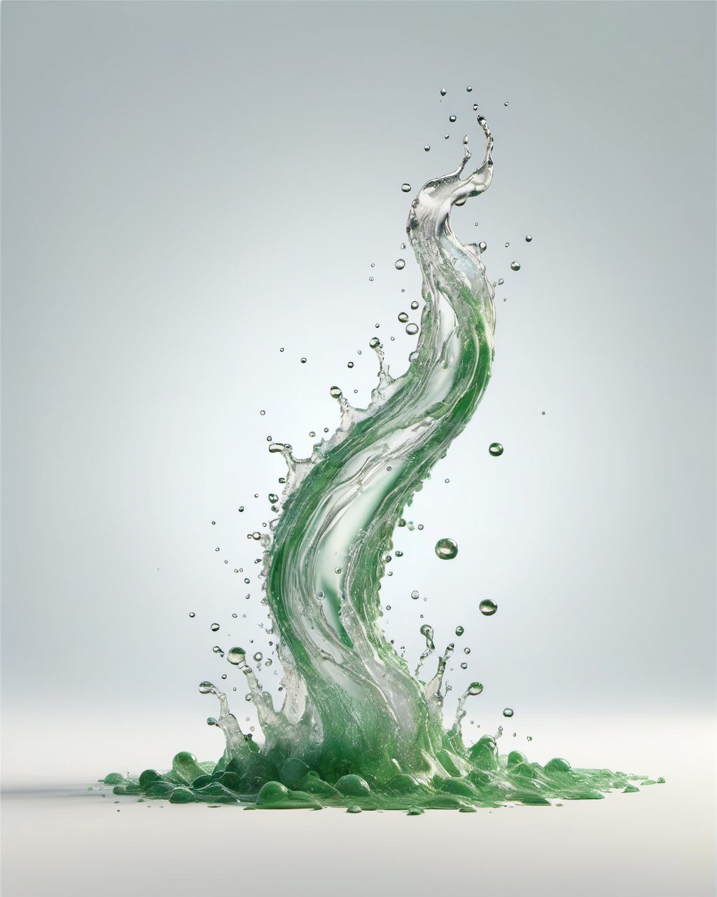 green fuel TRANSPARENT liquid splash, white background, particles
