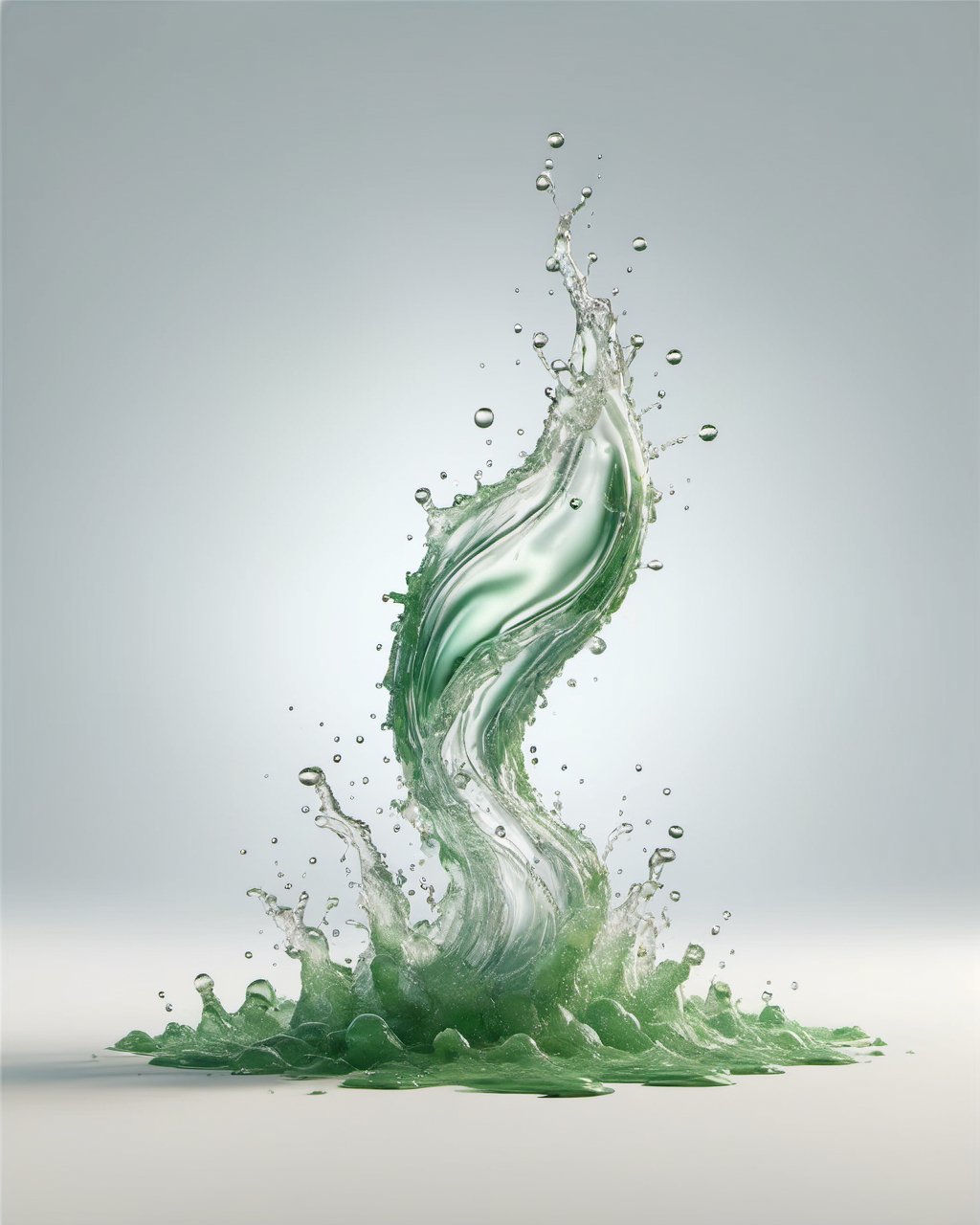 green fuel TRANSPARENT liquid splash, white background, particles
