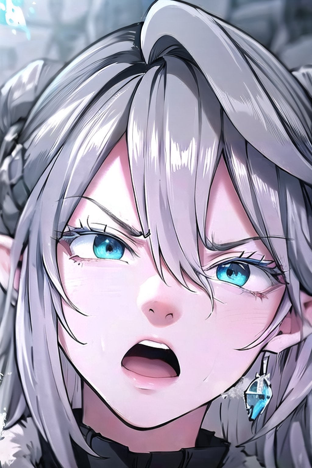 hyperdetailed face, 8k and, airbrushed, icy white hair, anger