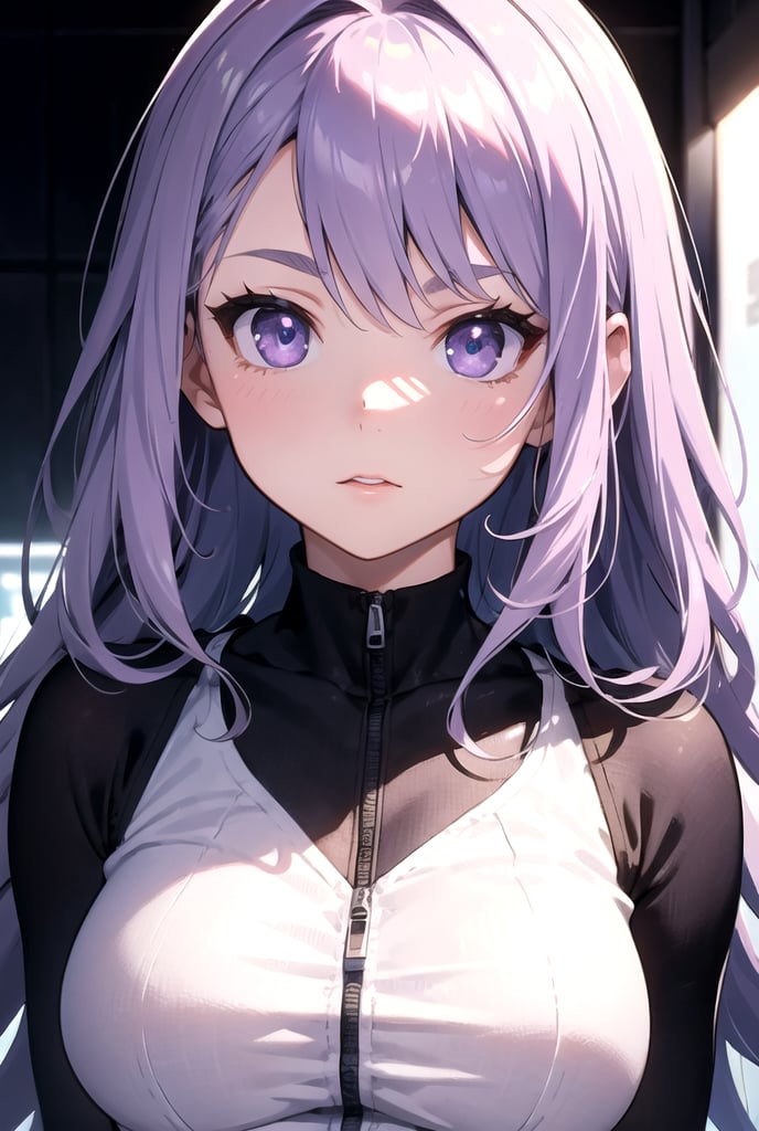 Medium, twin vertical rolls, lilac colour, 20 years old, cartoon, absurd, mれasterpiece, super detailed, top quality, professional lighting, hyper detail, sharp detail, (light transmission),8k, super fine illustration 1 girl, very beautiful, clean white skin, big beautiful eyes, serious, winning,OOTD