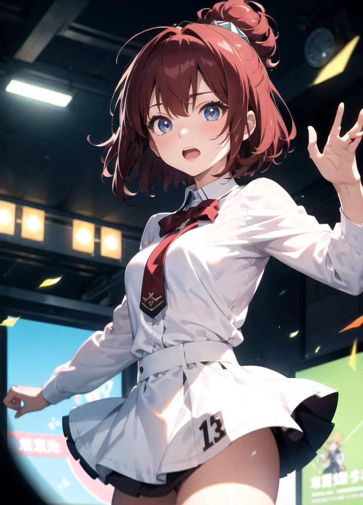 18years old, Vigorous, lively ,bob cut,dark red hair , Vigorous, lively ,BREAK,confused face,Open mouth,bashful,flustered:1.3,Anime, ray tracing, vibrant colors, girl, masterpiece, sharp focus, best quality, depth of field, cinematic lighting, detailed outfit, perfect eyes, rich in details and textures, Absurd, Masterpiece, Super Detailed, Best Quality, Professional Lighting, Hyper Detail, Sharp Detail, (Light Transmission),8k, super fine illustration 1 girl, very beautiful, clean white skin, Energetic, active big beautiful eyes,OOTD,micro mini skirt