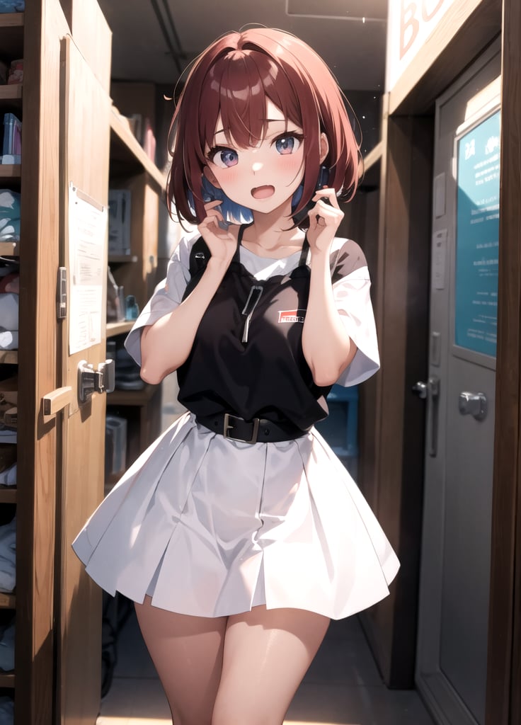 18years old, Vigorous, lively ,bob cut,dark red hair , Vigorous, lively ,BREAK,open mouth,embarassed:1.2,flustered:1.3,Anime, ray tracing, vibrant colors, girl, masterpiece, sharp focus, best quality, depth of field, cinematic lighting, detailed outfit, perfect eyes, rich in details and textures, Absurd, Masterpiece, Super Detailed, Best Quality, Professional Lighting, Hyper Detail, Sharp Detail, (Light Transmission),8k, super fine illustration 1 girl, very beautiful, clean white skin, Energetic, active big beautiful eyes,OOTD,micro mini skirt