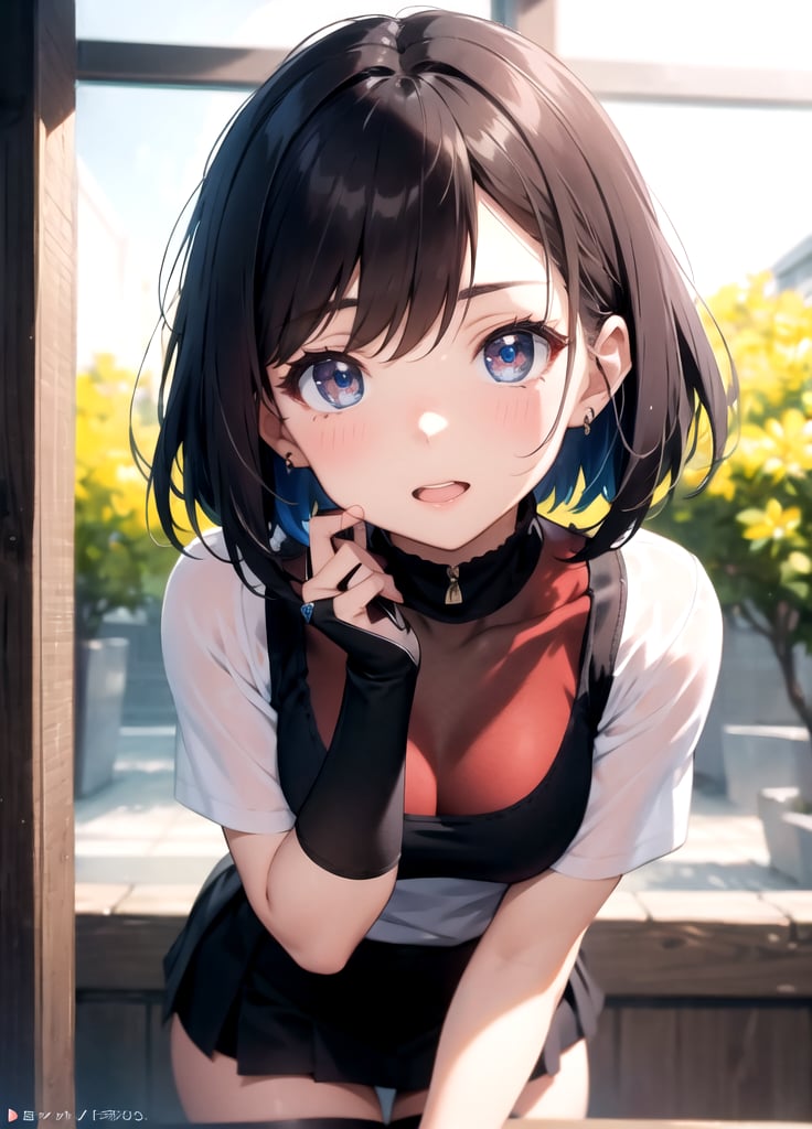 18years old, Vigorous, lively ,bob cut,dark red hair , Vigorous, lively ,BREAK,open one's eyes wide,bashful,flustered:1.4,Anime, ray tracing, vibrant colors, girl, masterpiece, sharp focus, best quality, depth of field, cinematic lighting, detailed outfit, perfect eyes, rich in details and textures, Absurd, Masterpiece, Super Detailed, Best Quality, Professional Lighting, Hyper Detail, Sharp Detail, (Light Transmission),8k, super fine illustration 1 girl, very beautiful, clean white skin, Energetic, active big beautiful eyes,OOTD,micro mini skirt