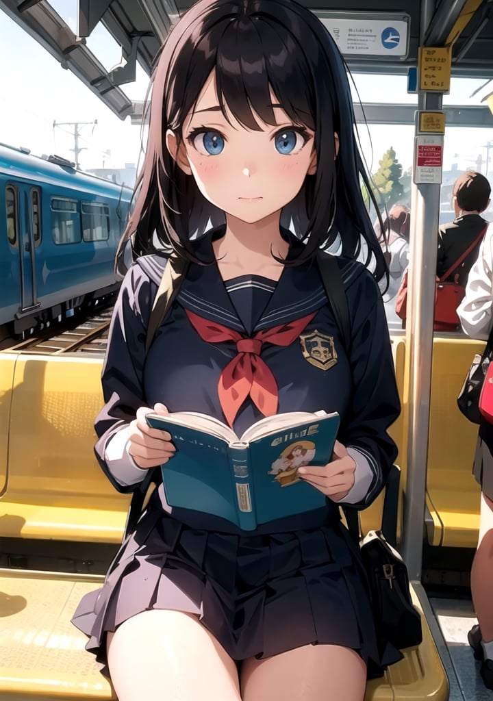 Animation, absurd, masterpiece, ultra-detailed, top quality, professional lighting, hyperdetailed, sharp detail, (light transmission), 8k, ultra-fine illustration,

BREAK,

Capture the scene of a high school girl wearing a sailor uniform while reading a book on the train platform. Her attire should be accurately depicted, including the intricate details of the uniform.

BREAK,

Pay careful attention to the girl's expression as she reads, conveying her focus and engagement in the book. Her face should reflect a sense of tranquility and intellectual absorption.

BREAK,

Utilize ultra-detailed techniques to bring out the fine features of the sailor uniform, from the collar and ribbon to the pleats of the skirt. The details contribute to the overall realism of the illustration.

BREAK,

Enhance the illustration with top-quality professional lighting that accurately portrays the lighting conditions of a train station platform. The interplay of light and shadow adds depth and atmosphere to the scene.

BREAK,

Ensure sharp detail in capturing the girl's facial features, particularly her eyes and the subtle nuances of her expression. These details allow viewers to connect with her emotions and the moment she's experiencing.

BREAK,

By following these instructions, you can create a masterpiece that encapsulates the serene scene of a high school girl enjoying her book while waiting for the train on the platform. The ultra-fine illustration captures the atmosphere of the station and the girl's engagement with her reading material.