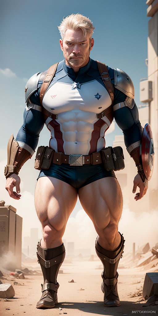 A hyper muscular rough stronger Kenneth Branagh , aged 40, wearing a executive suit and tie made with latex fabric morphs into armored combat captain America-inspired uniform, male hero, bara, belt, ultra detailed, jacket, gauntlets, boots, tight shirt, thick thighs, big pecs, abs, amazing physique, shoulders, arms, biceps, legs, trending on Artstation,standing at camera, looking at viewer, 4K, HD, masterpiece, unreal engine, octane render, intricate details, intricate scenery, portrait