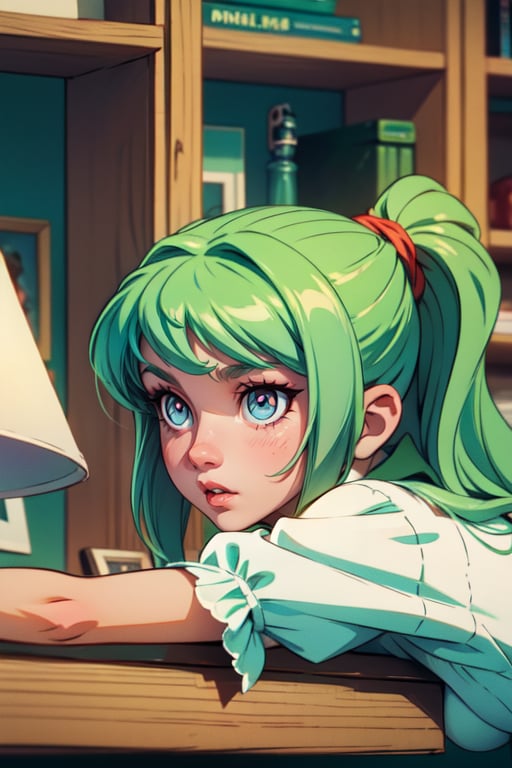 loli, cartoon, correct_anatomy, hotel , green_eyes, green_hair, masterpiecee
 