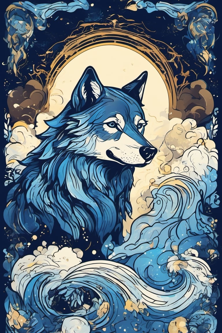 Tarot Card Style,  (epic wolf in the epic storm,  epic, awesome, magic aura, artistic, epic storm magic, epic bold) card,  masterpiece,  best quality,  cempoalxochitl,  flat color,  lineart,  abstract,  ornate,  dark theme,  (tarot),  aw0k straightsylum,  (frame), aw0k straightsylum, 