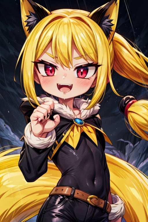 8k resolution, high resolution, masterpiece, intricate details, highly detailed, HD quality, solo, loli, short stature, little girls, only girls, dark background, rain, scarlet moon, crimson moon, moon, moon on the background, 

Red eyes.black sclera.vertical pupil.cat's pupil.glowing eyes.fangs.fox ears.a fox's tail behind his back.claws on the fingers.claw.black claws.small claws.blonde.yellow hair.long hair.straight hair.two ponytails.black scaly coat.black pants.an evil expression.grin.a joyful expression.fighting pose, 

focus on the whole body, the whole body in the frame, the body is completely in the frame, the body does not leave the frame, detailed hands, detailed fingers, perfect body, perfect anatomy, wet bodies, rich colors, vibrant colors, detailed eyes, super detailed, extremely beautiful graphics, super detailed skin, best quality, highest quality, high detail, masterpiece, detailed skin, perfect anatomy, perfect body, perfect hands, perfect fingers, complex details, reflective hair, textured hair, best quality,super detailed,complex details, high resolution,

,jcdDX_soul3142,JCM2,High detailed ,USA,Color magic,AmyRose,Mrploxykun,Sonic,perfecteyes,Artist,AGGA_ST011,AGGA_ST005,rizdraws,fairy_tail_style,Oerlord,illya,hornet,HarryDraws,jtveemo,ChronoTemp ,Star vs. the Forces of Evil ,arcane style,Landidzu,Captain kirb,Saturated colors,Color saturation ,DAGASI