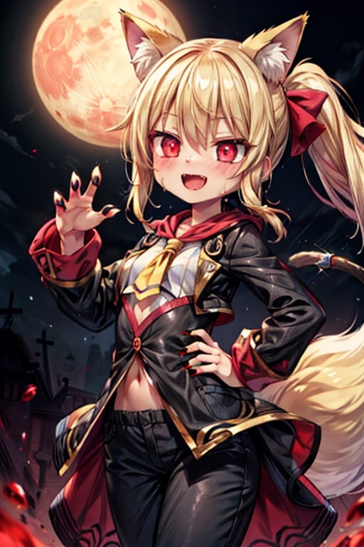 8k resolution, high resolution, masterpiece, intricate details, highly detailed, HD quality, solo, loli, short stature, little girls, only girls, dark background, rain, scarlet moon, crimson moon, moon, moon on the background, 

Red eyes.black sclera.vertical pupil.cat's pupil.glowing eyes.fangs.fox ears.a fox's tail behind his back.claws on the fingers.claw.black claws.small claws.blonde.yellow hair.long hair.straight hair.two ponytails.black scaly coat.black pants.an evil expression.grin.a joyful expression.fighting pose, 

focus on the whole body, the whole body in the frame, the body is completely in the frame, the body does not leave the frame, detailed hands, detailed fingers, perfect body, perfect anatomy, wet bodies, rich colors, vibrant colors, detailed eyes, super detailed, extremely beautiful graphics, super detailed skin, best quality, highest quality, high detail, masterpiece, detailed skin, perfect anatomy, perfect body, perfect hands, perfect fingers, complex details, reflective hair, textured hair, best quality,super detailed,complex details, high resolution,

,jcdDX_soul3142,JCM2,High detailed ,USA,Color magic,AmyRose,Mrploxykun,Sonic,perfecteyes,Artist,AGGA_ST011,AGGA_ST005,rizdraws,fairy_tail_style,Oerlord,illya,hornet,HarryDraws,jtveemo,ChronoTemp ,Star vs. the Forces of Evil ,arcane style,Landidzu,Captain kirb,Saturated colors,Color saturation ,DAGASI