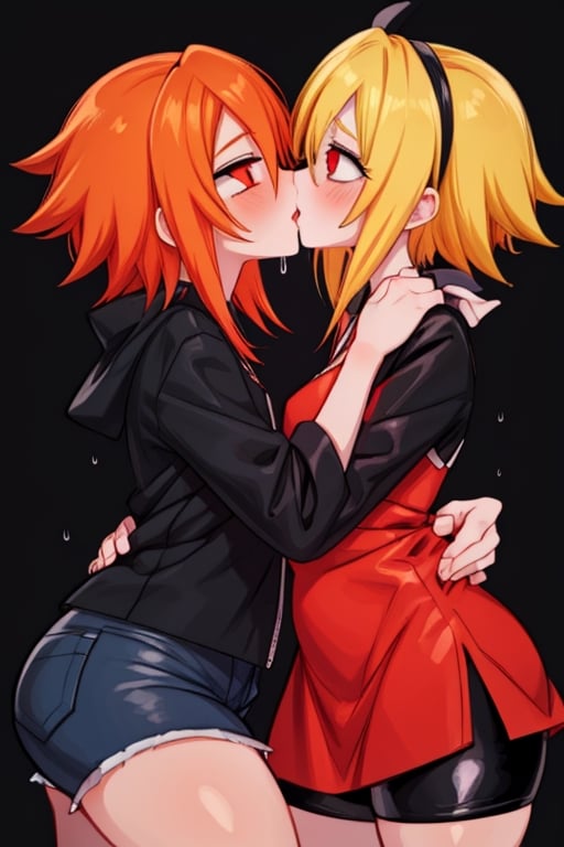 8k resolution, high resolution, masterpiece, intricate details, highly detailed, HD quality, solo, loli, dark background, black desert, scarlet moon,red moon, moon, rain,  2_girls, girls kissing, Naruko uzumaki.red eyes.(Naruko uzumaki has red eyes).blonde.yellow hair.Naruko uzumaki's clothes.black coat.black pants.a gentle expression.a satisfied expression.a playful expression.(Naruko towers over her partner), Sakura Haruno.pink hair.short hair.(Haruno Sakura's clothes.red dress with cutouts on the sides.black tight shorts.an embarrassed expression.a happy expression.amorous expression, kiss, two girls kissing, naruko and wednesday kissing, spittle, lesbian kiss, yuri, detailed kiss, kiss with tongues, detailed languages, focus on the whole body, the whole body in the frame, small breasts, rich colors, vibrant colors, detailed eyes, super detailed, extremely beautiful graphics, super detailed skin, best quality, highest quality, high detail, masterpiece, detailed skin, perfect anatomy, perfect body, perfect hands, perfect fingers, complex details, reflective hair, textured hair, best quality,super detailed,complex details, high resolution,

Shadbase,Ankha,USA,Sonique,Sonic,Naruto,Wednesday Addams  ,kiss,JCM2,Naruko,Shadbase ,Mrploxykun, Addams ,Artist,haruno sakura