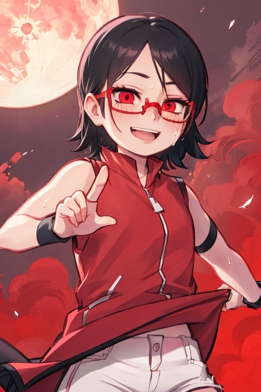 8k resolution, high resolution, masterpiece, intricate details, highly detailed, HD quality, solo, short stature, only girls, dark background, rain, scarlet moon, crimson moon, moon, moon on the background, loli,

Sarada Uchiha.red eyes.black hair.short hair.bangs on the forehead.slim build.a teenage girl.The clothes of the Uchiha Succession.shinobi clothes.sexy clothes.red vest.thin vest.white shorts.loose shorts.glasses.smile.a crazy smile.a cheeky expression.crazy expression.an insanely cheerful expression.conspiratorial expression.a depraved expression.tongue sticking out.depraved language.long tongue.the perfect language.detailed language.sexy pose.fighting pose.lustful pose.perverted pose, 

focus on the whole body, the whole body in the frame, the body is completely in the frame, the body does not leave the frame, detailed hands, detailed fingers, perfect body, perfect anatomy, wet bodies, rich colors, vibrant colors, detailed eyes, super detailed, extremely beautiful graphics, super detailed skin, best quality, highest quality, high detail, masterpiece, detailed skin, perfect anatomy, perfect body, perfect hands, perfect fingers, complex details, reflective hair, textured hair, best quality,super detailed,complex details, high resolution,

,perfecteyes,USA,Mrploxykun,jtveemo,JCM2,Captain kirb,Artist,AGGA_ST011,fantai12,Oerlord,arcane style,らす ,The Pink Pirate,Saradauchiha