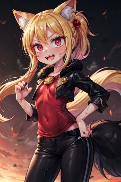 8k resolution, high resolution, masterpiece, intricate details, highly detailed, HD quality, solo, loli, short stature, little girls, only girls, dark background, rain, scarlet moon, crimson moon, moon, moon on the background, 

Red eyes.black sclera.vertical pupil.cat's pupil.glowing eyes.fangs.fox ears.a fox's tail behind his back.claws on the fingers.claw.black claws.small claws.blonde.yellow hair.long hair.straight hair.two ponytails.black scaly coat.black pants.an evil expression.grin.a joyful expression.fighting pose, 

focus on the whole body, the whole body in the frame, the body is completely in the frame, the body does not leave the frame, detailed hands, detailed fingers, perfect body, perfect anatomy, wet bodies, rich colors, vibrant colors, detailed eyes, super detailed, extremely beautiful graphics, super detailed skin, best quality, highest quality, high detail, masterpiece, detailed skin, perfect anatomy, perfect body, perfect hands, perfect fingers, complex details, reflective hair, textured hair, best quality,super detailed,complex details, high resolution,

,jcdDX_soul3142,JCM2,High detailed ,USA,Color magic,AmyRose,Mrploxykun,Sonic,perfecteyes,Artist,AGGA_ST011,AGGA_ST005,rizdraws,fairy_tail_style,Oerlord,illya,hornet,HarryDraws,jtveemo,ChronoTemp ,Star vs. the Forces of Evil ,arcane style,Landidzu,Captain kirb,Saturated colors,Color saturation ,DAGASI