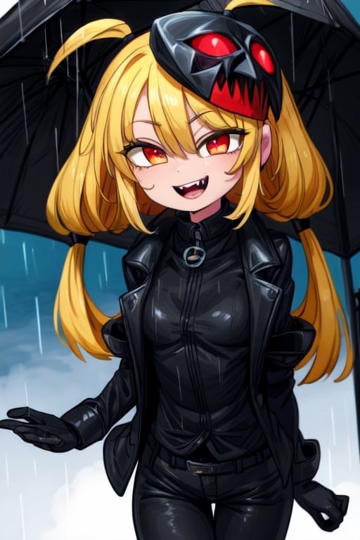 8k resolution, high resolution, masterpiece, long black scaly coat, open coat, yellow hair, white trickster mask,mocking smile painted on the mask,red smile, fanged smile,red eyes painted on the mask,squinted eyes, black gloves, black pants, arms thrown to the side, looking at the viewer, scarlet lightning in the background, rain, thunderstorm, the whole body in the frame, solo, detailed eyes, super detailed, extremely beautiful graphics, super detailed skin, best quality, highest quality, high detail, masterpiece, detailed skin, perfect anatomy, perfect hands, perfect fingers, complex details, reflective hair, textured hair, best quality, super detailed, complex details, high resolution, looking at the viewer, rich colors,Mrploxykun,JCM2,High detailed ,perfecteyes,Color magic