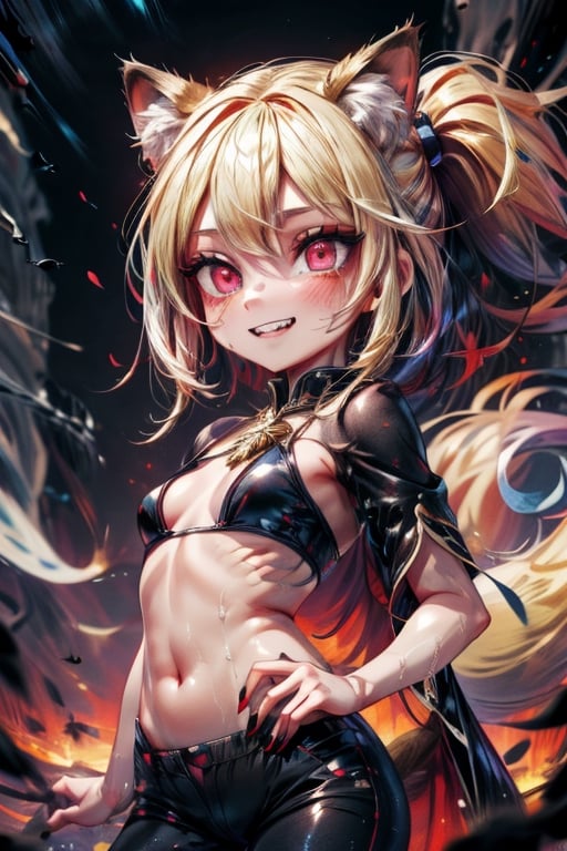 8k resolution, high resolution, masterpiece, intricate details, highly detailed, HD quality, solo, loli, short stature, little girls, only girls, dark background, rain, scarlet moon, crimson moon, moon, moon on the background, 

Red eyes.black sclera.vertical pupil.cat's pupil.glowing eyes.fangs.fox ears.a fox's tail behind his back.claws on the fingers.claw.black claws.small claws.blonde.yellow hair.long hair.straight hair.two ponytails.black scaly coat.black pants.an evil expression.grin.a joyful expression.fighting pose, 

focus on the whole body, the whole body in the frame, the body is completely in the frame, the body does not leave the frame, detailed hands, detailed fingers, perfect body, perfect anatomy, wet bodies, rich colors, vibrant colors, detailed eyes, super detailed, extremely beautiful graphics, super detailed skin, best quality, highest quality, high detail, masterpiece, detailed skin, perfect anatomy, perfect body, perfect hands, perfect fingers, complex details, reflective hair, textured hair, best quality,super detailed,complex details, high resolution,

,jcdDX_soul3142,JCM2,High detailed ,USA,Color magic,AmyRose,Mrploxykun,Sonic,perfecteyes,Artist,AGGA_ST011,AGGA_ST005,rizdraws,fairy_tail_style,Oerlord,illya,hornet,HarryDraws,jtveemo,ChronoTemp ,Star vs. the Forces of Evil ,arcane style,Landidzu,Captain kirb,Saturated colors,Color saturation 
