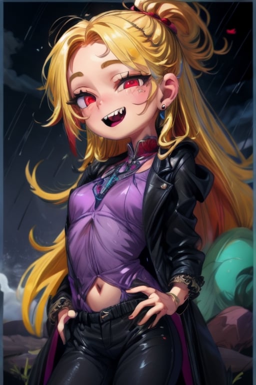 8k resolution, high resolution, masterpiece, long black scaly coat, open coat, yellow hair, white trickster mask,mocking smile painted on the mask,red smile, fanged smile,red eyes painted on the mask,squinted eyes, black gloves, black pants, arms thrown to the side, looking at the viewer, scarlet lightning in the background, rain, thunderstorm, the whole body in the frame, solo, detailed eyes, super detailed, extremely beautiful graphics, super detailed skin, best quality, highest quality, high detail, masterpiece, detailed skin, perfect anatomy, perfect hands, perfect fingers, complex details, reflective hair, textured hair, best quality, super detailed, complex details, high resolution, looking at the viewer, rich colors,Mrploxykun,JCM2,High detailed ,perfecteyes,Color magic