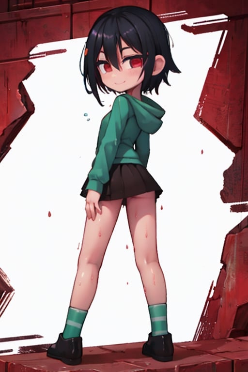 8k resolution, high resolution, masterpiece, intricate details, highly detailed, HD quality, solo, loli, short stature, little girls, only girls, dark background, rain, scarlet moon, crimson moon, moon, moon on the background, 

Vanellope von Schweetz.black hair.red eyes.green hoodie.black skirt.mini skirt.stockings.stockings with white and green stripes.funny expression.cheeky smile, standing with his back to the viewer, ass, big ass, ass set aside, perfect ass, focus on ass, perfect anus, perfect vagina, beautiful anus, beautiful vagina, smooth anus, smooth vagina, small breasts, flat breasts, 

focus on the whole body, the whole body in the frame, the body is completely in the frame, the body does not leave the frame, detailed hands, detailed fingers, perfect body, perfect anatomy, wet bodies, rich colors, vibrant colors, detailed eyes, super detailed, extremely beautiful graphics, super detailed skin, best quality, highest quality, high detail, masterpiece, detailed skin, perfect anatomy, perfect body, perfect hands, perfect fingers, complex details, reflective hair, textured hair, best quality,super detailed,complex details, high resolution,

,jcdDX_soul3142,JCM2,High detailed ,USA,Color magic,AmyRose,Mrploxykun,Sonic,perfecteyes,Artist,AGGA_ST011,AGGA_ST005,rizdraws,fairy_tail_style,Oerlord,illya,hornet,HarryDraws,jtveemo,ChronoTemp ,Star vs. the Forces of Evil ,arcane style,Landidzu