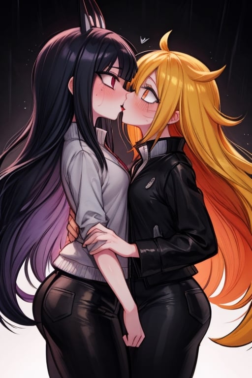 8k resolution, high resolution, masterpiece, intricate details, highly detailed, HD quality, solo, loli, dark background, black desert, scarlet moon,red moon, moon, rain,  2_girls, girls kissing, Naruko uzumaki.red eyes.(Naruko uzumaki has red eyes).blonde.yellow hair.Naruko uzumaki's clothes.black coat.black pants.a gentle expression.a satisfied expression.a playful expression.(Naruko towers over her partner), Hinata Hyuga.dark blue hair.pale lilac eyes.no pupils.Hinata Hugo's clothes.shinobi clothes.grey jacket.black pants.an embarrassed expression.happy recovery.joyful expression, kiss, two girls kissing, naruko and wednesday kissing, spittle, lesbian kiss, yuri, detailed kiss, kiss with tongues, detailed languages, focus on the whole body, the whole body in the frame, small breasts, rich colors, vibrant colors, detailed eyes, super detailed, extremely beautiful graphics, super detailed skin, best quality, highest quality, high detail, masterpiece, detailed skin, perfect anatomy, perfect body, perfect hands, perfect fingers, complex details, reflective hair, textured hair, best quality,super detailed,complex details, high resolution,

Shadbase,Ankha,USA,Sonique,Sonic,Naruto,Wednesday Addams  ,kiss,JCM2,Naruko,Shadbase ,Mrploxykun, Addams ,Artist,haruno sakura,Hinata