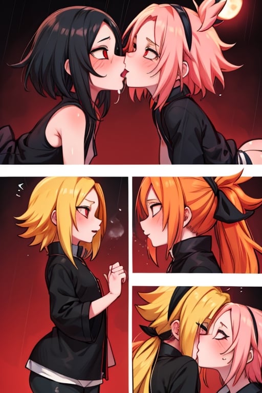 8k resolution, high resolution, masterpiece, intricate details, highly detailed, HD quality, solo, loli, dark background, black desert, scarlet moon,red moon, moon, rain,  2_girls, girls kissing, Naruko uzumaki.red eyes.(Naruko uzumaki has red eyes).blonde.yellow hair.Naruko uzumaki's clothes.black coat.black pants.a gentle expression.a satisfied expression.a playful expression.(Naruko towers over her partner), Sakura Haruno.Haruno Sakura's eyes.pink hair.short hair.(Haruno Sakura's clothes.red dress with cutouts on the sides.black tight shorts.an embarrassed expression.a happy expression.amorous expression, kiss, two girls kissing, naruko and wednesday kissing, spittle, lesbian kiss, yuri, detailed kiss, kiss with tongues, detailed languages, focus on the whole body, the whole body in the frame, small breasts, rich colors, vibrant colors, detailed eyes, super detailed, extremely beautiful graphics, super detailed skin, best quality, highest quality, high detail, masterpiece, detailed skin, perfect anatomy, perfect body, perfect hands, perfect fingers, complex details, reflective hair, textured hair, best quality,super detailed,complex details, high resolution,

Shadbase,Ankha,USA,Sonique,Sonic,Naruto,Wednesday Addams  ,kiss,JCM2,Naruko,Shadbase ,Mrploxykun, Addams ,Artist,haruno sakura