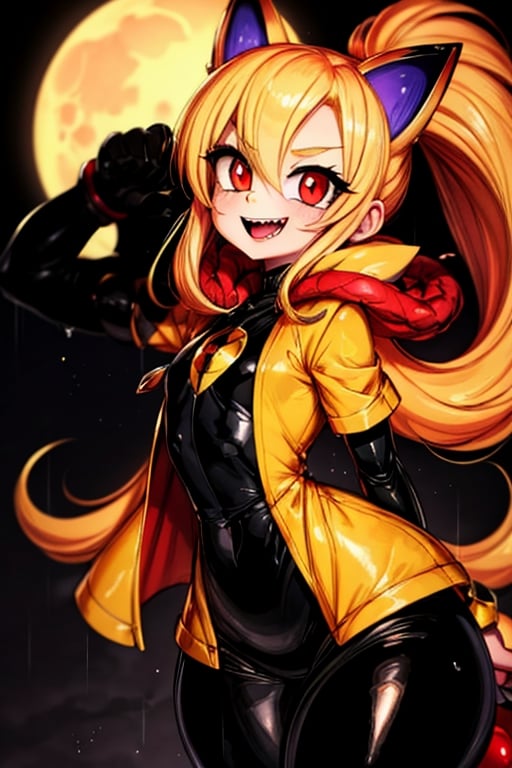 8k resolution, high resolution, masterpiece, intricate details, highly detailed, HD quality, solo, loli, short stature, little girls, only girls, dark background, rain, scarlet moon, crimson moon, moon, moon on the background, 

Red eyes.black sclera.vertical pupil.cat's pupil.glowing eyes.fangs.fox ears.a fox's tail behind his back.claws on the fingers.claw.black claws.small claws.blonde.yellow hair.long hair.straight hair.two ponytails.black scaly coat.black pants.an evil expression.grin.a joyful expression.fighting pose, 

focus on the whole body, the whole body in the frame, the body is completely in the frame, the body does not leave the frame, detailed hands, detailed fingers, perfect body, perfect anatomy, wet bodies, rich colors, vibrant colors, detailed eyes, super detailed, extremely beautiful graphics, super detailed skin, best quality, highest quality, high detail, masterpiece, detailed skin, perfect anatomy, perfect body, perfect hands, perfect fingers, complex details, reflective hair, textured hair, best quality,super detailed,complex details, high resolution,

,jcdDX_soul3142,JCM2,High detailed ,USA,Color magic,AmyRose,Mrploxykun,Sonic,perfecteyes,Artist,AGGA_ST011,AGGA_ST005,rizdraws,fairy_tail_style,Oerlord,illya,hornet,HarryDraws,jtveemo,ChronoTemp ,Star vs. the Forces of Evil ,arcane style,Landidzu,Captain kirb,Saturated colors,Color saturation ,DAGASI