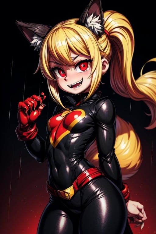 8k resolution, high resolution, masterpiece, intricate details, highly detailed, HD quality, solo, loli, short stature, little girls, only girls, dark background, rain, scarlet moon, crimson moon, moon, moon on the background, 

Red eyes.black sclera.vertical pupil.cat's pupil.glowing eyes.fangs.fox ears.a fox's tail behind his back.claws on the fingers.claw.black claws.small claws.blonde.yellow hair.long hair.straight hair.two ponytails.black scaly coat.black pants.an evil expression.grin.a joyful expression.fighting pose, 

focus on the whole body, the whole body in the frame, the body is completely in the frame, the body does not leave the frame, detailed hands, detailed fingers, perfect body, perfect anatomy, wet bodies, rich colors, vibrant colors, detailed eyes, super detailed, extremely beautiful graphics, super detailed skin, best quality, highest quality, high detail, masterpiece, detailed skin, perfect anatomy, perfect body, perfect hands, perfect fingers, complex details, reflective hair, textured hair, best quality,super detailed,complex details, high resolution,

,jcdDX_soul3142,JCM2,High detailed ,USA,Color magic,AmyRose,Mrploxykun,Sonic,perfecteyes,Artist,AGGA_ST011,AGGA_ST005,rizdraws,fairy_tail_style,Oerlord,illya,hornet,HarryDraws,jtveemo,ChronoTemp ,Star vs. the Forces of Evil ,arcane style,Landidzu,Captain kirb,Saturated colors,Color saturation ,DAGASI