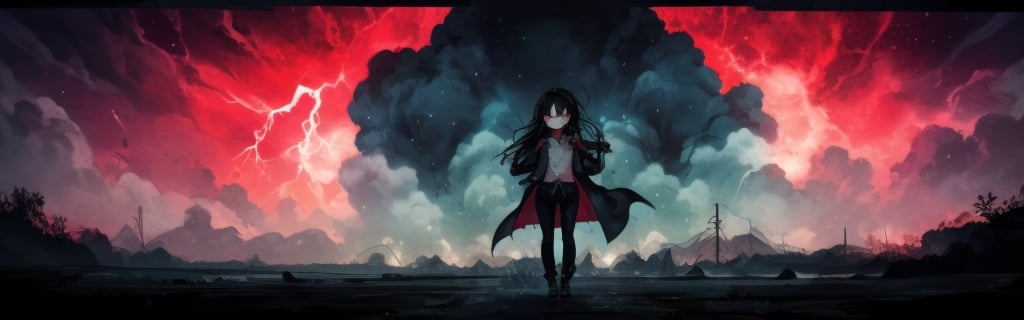 8k resolution, high resolution, masterpiece, intricate details, highly detailed, HD quality, solo, loli, black desert on the background, night, rain, red stars in the sky, scarlet moon, red stars, scarlet cosmos, snowy wasteland, black snow, scarlet lightning, apocalypse, the girl in the share, loli, black hair.long hair.developing hair.formidable aura.the scarlet aura.red eyes.glowing eyes.black coat.black pants.a cheeky smile.a cheeky expression.happy expression,

Focus on the whole body, the whole body in the frame, the body is completely in the frame, the body does not leave the frame, detailed hands, detailed fingers, perfect body, perfect anatomy, wet bodies, rich colors, vibrant colors, detailed eyes, super detailed, extremely beautiful graphics, super detailed skin, best quality, highest quality, high detail, masterpiece, detailed skin, perfect anatomy, perfect body, perfect hands, perfect fingers, complex details, reflective hair, textured hair, best quality,super detailed,complex details, high resolution,USA,JCM2,Captain kirb,jtveemo,ChronoTemp ,EpicArt,Mrploxykun