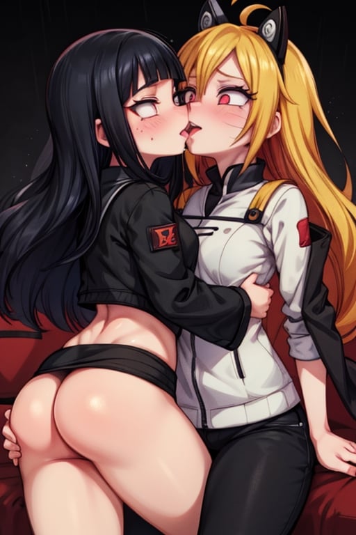 8k resolution, high resolution, masterpiece, intricate details, highly detailed, HD quality, solo, loli, dark background, black desert, scarlet moon,red moon, moon, rain,  2_girls, girls kissing, Naruko uzumaki.red eyes.(Naruko uzumaki has red eyes).blonde.yellow hair.Naruko uzumaki's clothes.black coat.black pants.a gentle expression.a satisfied expression.a playful expression.(Naruko towers over her partner), Hinata Hyuga.dark blue hair.pale lilac eyes.no pupils.Hinata Hugo's clothes.shinobi clothes.grey jacket.black pants.an embarrassed expression.happy recovery.joyful expression, kiss, two girls kissing, naruko and wednesday kissing, spittle, lesbian kiss, yuri, detailed kiss, kiss with tongues, detailed languages, focus on the whole body, the whole body in the frame, small breasts, rich colors, vibrant colors, detailed eyes, super detailed, extremely beautiful graphics, super detailed skin, best quality, highest quality, high detail, masterpiece, detailed skin, perfect anatomy, perfect body, perfect hands, perfect fingers, complex details, reflective hair, textured hair, best quality,super detailed,complex details, high resolution,

Shadbase,Ankha,USA,Sonique,Sonic,Naruto,Wednesday Addams  ,kiss,JCM2,Naruko,Shadbase ,Mrploxykun, Addams ,Artist,haruno sakura,Hinata