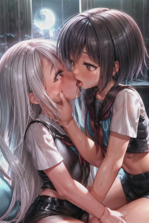 8k resolution, high resolution, masterpiece, intricate details, highly detailed, HD quality, solo, short stature, only girls, dark background, rain, scarlet moon, crimson moon, moon, moon on the background, 

Penny parker kisses Penny Parker.a kiss.a detailed kiss.a sensual kiss.the perfect kiss.kiss two girls.two girls.several girls.lesbians.yuri.

Peni Parker.red eyes.shining scarlet eyes.shining eyes.black hair.short haircut.slim build.a teenage girl.Penny Parker's clothes.school uniform.black vest.white shirt.black shorts.leather shorts.short shorts.black skirt,

focus on the whole body, the whole body in the frame, the body is completely in the frame, the body does not leave the frame, detailed hands, detailed fingers, perfect body, perfect anatomy, wet bodies, rich colors, vibrant colors, detailed eyes, super detailed, extremely beautiful graphics, super detailed skin, best quality, highest quality, high detail, masterpiece, detailed skin, perfect anatomy, perfect body, perfect hands, perfect fingers, complex details, reflective hair, textured hair, best quality,super detailed,complex details, high resolution,

,AGGA_ST011,ChronoTemp ,illya,Star vs. the Forces of Evil ,Captain kirb,jtveemo