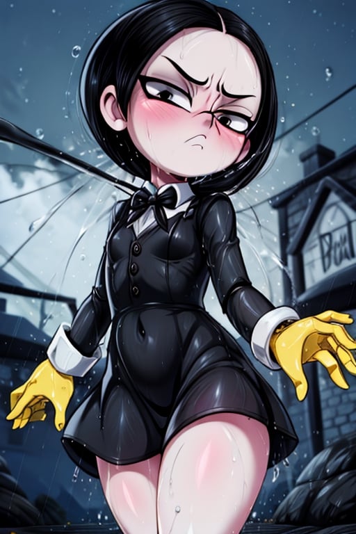 8k resolution, high resolution, masterpiece, intricate details, highly detailed, HD quality, solo, loli, black desert on the background, night, rain, red stars in the sky, scarlet moon, Wednesday Addams. black hair.black eyes.gray skin.gray wool.(Wednesday Addams dress).black jacket.white shirt.a cold expression.emotionless expression.dissatisfied expression, focus on the whole body, the whole body in the frame, small breasts, vds, looking at viewer, wet, rich colors, vibrant colors, detailed eyes, super detailed, extremely beautiful graphics, super detailed skin, best quality, highest quality, high detail, masterpiece, detailed skin, perfect anatomy, perfect body, perfect hands, perfect fingers, complex details, reflective hair, textured hair, best quality, super detailed, complex details, high resolution,  

,Shadbase ,Ankha,USA,Sonique ,Sonic,AmyRose,Blase,muffetwear,muffet,Alphys ,Gwendolyn_Tennyson,M3GEN/(Robot Girl/),Wednesday Addams  , Addams 