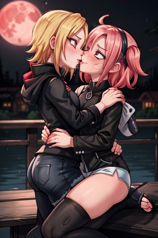 8k resolution, high resolution, masterpiece, intricate details, highly detailed, HD quality, solo, loli, dark background, black desert, scarlet moon,red moon, moon, rain,  2_girls, girls kissing, Naruko uzumaki.red eyes.(Naruko uzumaki has red eyes).blonde.yellow hair.Naruko uzumaki's clothes.black coat.black pants.a gentle expression.a satisfied expression.a playful expression.(Naruko towers over her partner), Sakura Haruno.Haruno Sakura's eyes.pink hair.short hair.(Haruno Sakura's clothes.red dress with cutouts on the sides.black tight shorts.an embarrassed expression.a happy expression.amorous expression, kiss, two girls kissing, naruko and wednesday kissing, spittle, lesbian kiss, yuri, detailed kiss, kiss with tongues, detailed languages, focus on the whole body, the whole body in the frame, small breasts, rich colors, vibrant colors, detailed eyes, super detailed, extremely beautiful graphics, super detailed skin, best quality, highest quality, high detail, masterpiece, detailed skin, perfect anatomy, perfect body, perfect hands, perfect fingers, complex details, reflective hair, textured hair, best quality,super detailed,complex details, high resolution,

Shadbase,Ankha,USA,Sonique,Sonic,Naruto,Wednesday Addams  ,kiss,JCM2,Naruko,Shadbase ,Mrploxykun, Addams ,Artist,haruno sakura