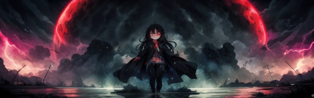 8k resolution, high resolution, masterpiece, intricate details, highly detailed, HD quality, solo, loli, black desert on the background, night, rain, red stars in the sky, scarlet moon, red stars, scarlet cosmos, snowy wasteland, black snow, scarlet lightning, apocalypse, the girl in the share, loli, black hair.long hair.developing hair.formidable aura.the scarlet aura.red eyes.glowing eyes.black coat.black pants.a cheeky smile.a cheeky expression.happy expression,

Focus on the whole body, the whole body in the frame, the body is completely in the frame, the body does not leave the frame, detailed hands, detailed fingers, perfect body, perfect anatomy, wet bodies, rich colors, vibrant colors, detailed eyes, super detailed, extremely beautiful graphics, super detailed skin, best quality, highest quality, high detail, masterpiece, detailed skin, perfect anatomy, perfect body, perfect hands, perfect fingers, complex details, reflective hair, textured hair, best quality,super detailed,complex details, high resolution,USA,JCM2,Captain kirb,jtveemo,ChronoTemp ,EpicArt,Mrploxykun