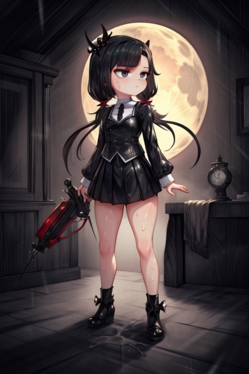 8k resolution, high resolution, masterpiece, intricate details, highly detailed, HD quality, solo, loli, short stature, little girls, only girls, dark background, rain, scarlet moon, crimson moon, moon, moon on the background,

Wednesday Addams.black eyes.black hair.long hair.straight hair.two pigtails.hanging loops at the ends of pigtails.Wednesday Addams clothing.tight clothes.sexy clothes.black jacket.white shirt.black skirt.emotionless expression.a cold expression.relaxed posture.sexy pose,

small breasts, flat breasts, focus on the whole body, the whole body in the frame, the body is completely in the frame, the body does not leave the frame, detailed hands, detailed fingers, perfect body, perfect anatomy, wet bodies, rich colors, vibrant colors, detailed eyes, super detailed, extremely beautiful graphics, super detailed skin, best quality, highest quality, high detail, masterpiece, detailed skin, perfect anatomy, perfect body, perfect hands, perfect fingers, complex details, reflective hair, textured hair, best quality,super detailed,complex details, high resolution,

,USA,haruno sakura,JCM2,Oerlord,High detailed ,weapon,black eyes,chibi,fgo sprite,spy x family style,Star vs. the Forces of Evil ,Mrploxykun,jtveemo,DAGASI,BORN-TO-DIE,Captain kirb,Shadbase ,Artist,Ankha,Animal Crossing,War of the Visions  ,Wednesday Addams  