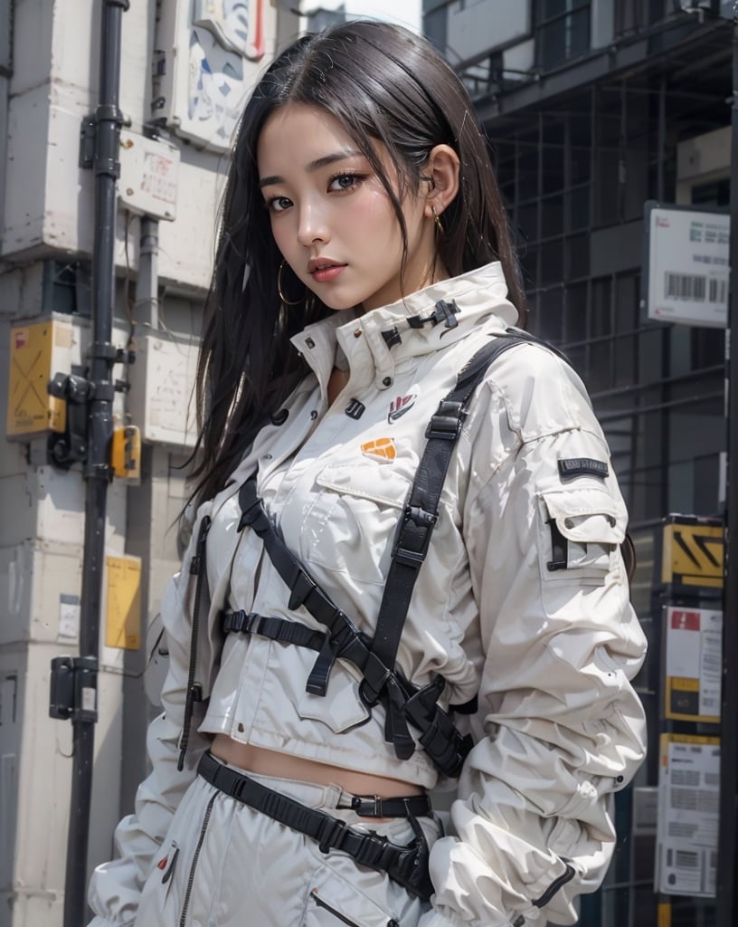 ({glamour|beauty|candid}:1.2) photo of beautiful young woman, middle_parting_hairstyle, wearing {casual|elegant} Urban techwear, techwear jacket with pants and belt straps outfit, (blush:0.5), (goosebumps:0.5), subsurface scattering, iridescent eyes, detailed skin texture, slender_body, small chest, petite, (photorealistic:1.5), masterpiece, remarkable color, ultra-realistic, textured skin, realistic dull skin noise, visible skin detail, skin fuzz, dry skin, upper_body from waist framing, posing for {lewd gravure|casual|fashion} picture, soft bounced lighting, ray tracing, shot {from side|high angle|at eye level}, golden_ratio, ALEXA 65, Fujicolor Pro Film