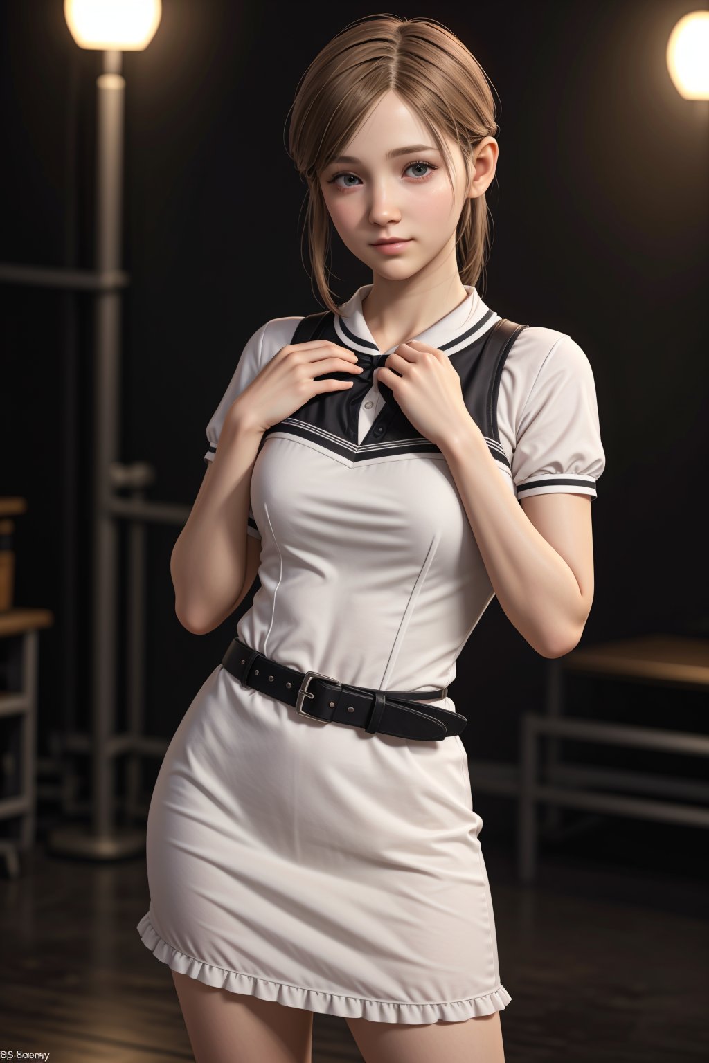 (((beauty)))-moment-of-irresistible-1girl, bishoujo-in-her-30s, unique-messy-hairstyle, dark-blonde-hair, unique-physique, realistic-detailed-skin, (((Ultra-HD-photo-same-realistic-quality-details))), remarkable-colors, Lolita-fashion, short-dress, holding-food, belt-bag, hair-bow, frills, overly-tight-bodycon, unique-model-poses, (((relaxed, supporting-pose))), unique-background, dramatic-optimal-rim-lighting, shot-on-digital-cinematic-camera, Sugar babe, Hyper Realistic, Sherry Birkin,<lora:659111690174031528:1.0>