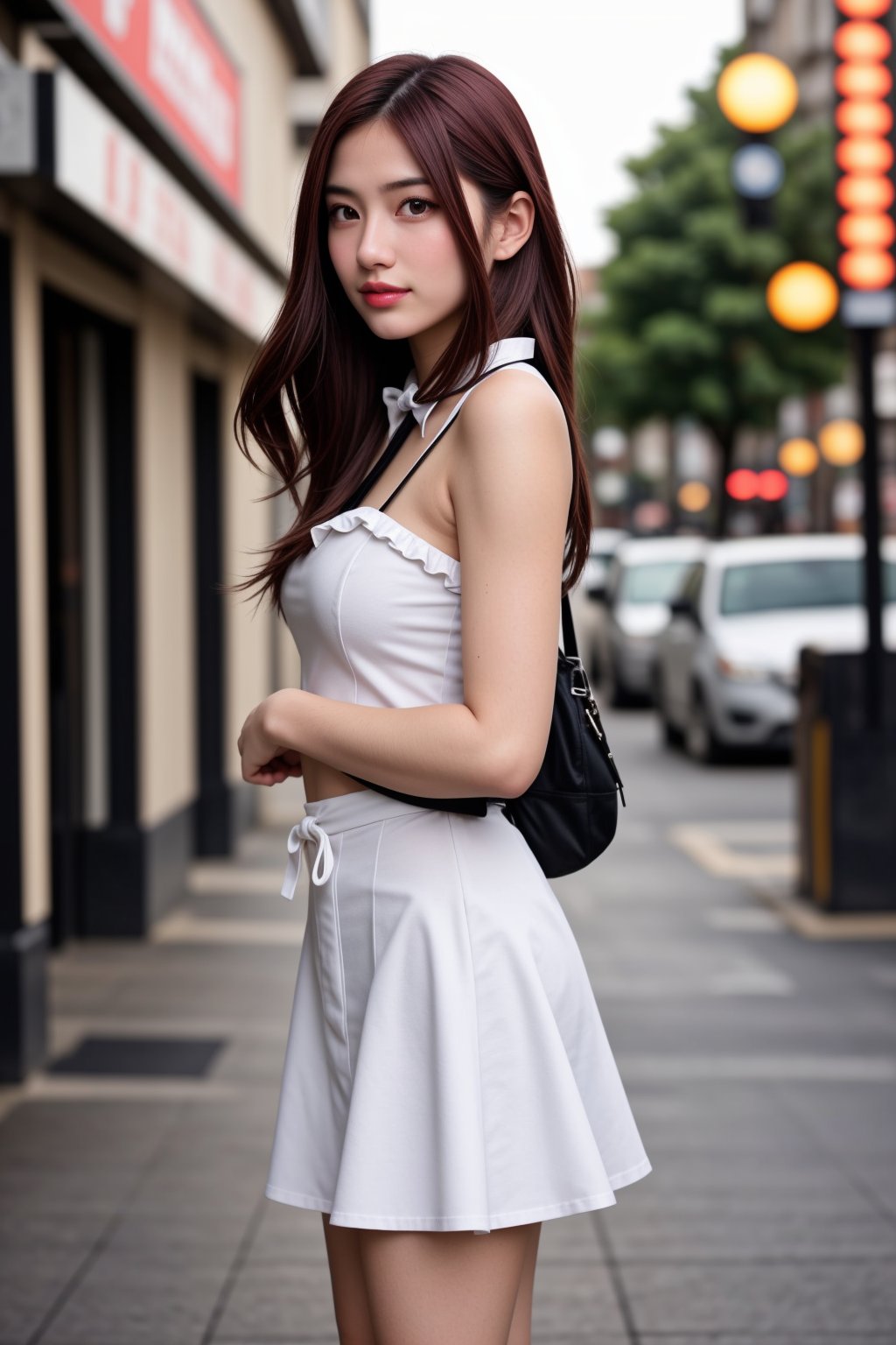 (((beauty)))-moment-of-irresistible-1girl, bishoujo-in-her-20s, unique-messy-hairstyle, dark-hair, realistic-detailed-skin, (((Ultra-HD-photo-same-realistic-quality-details))), remarkable-colors, Lolita-fashion, short-dress, holding-umbrella, backpack, hair-bowtie, frills, bodycon, unique-model-poses, (((relaxed, supporting-pose))), unique-background, dramatic-rim-lighting, shot-on-digital-cinematic-camera, Sugar babe, Hyper Realistic, hermosotwns,<lora:659111690174031528:1.0>