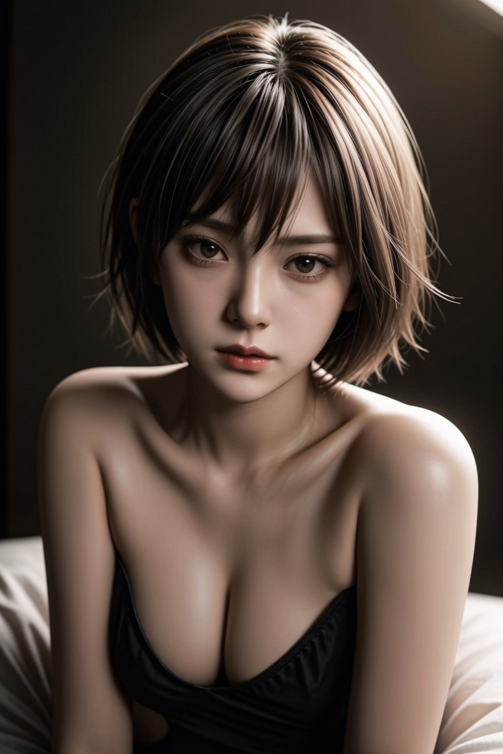 (((beauty)))-moment-of-irresistible-1girl, bishoujo-in-her-20s, stern, unique-messy-hairstyle, realistic-detailed-skin, (((Ultra-HD-photo-same-realistic-quality-details))), remarkable-colors, unique-couples-pov, (((relaxed, supporting-pose))), unique-background, dramatic-rim-lighting, 2b,<lora:659111690174031528:1.0>