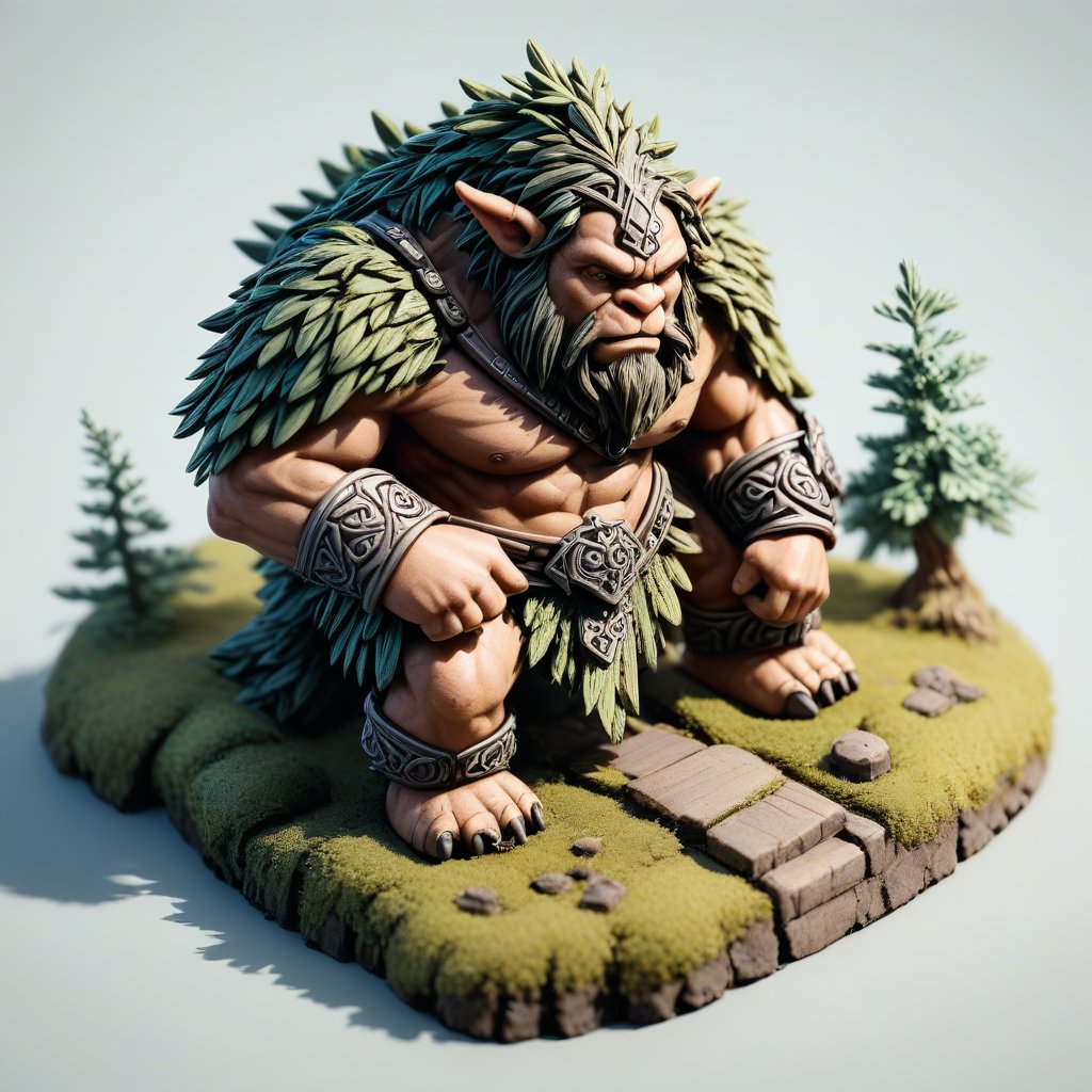 A druidic ogre, isometric, miniature, tilt shift, Th3Dru1d5