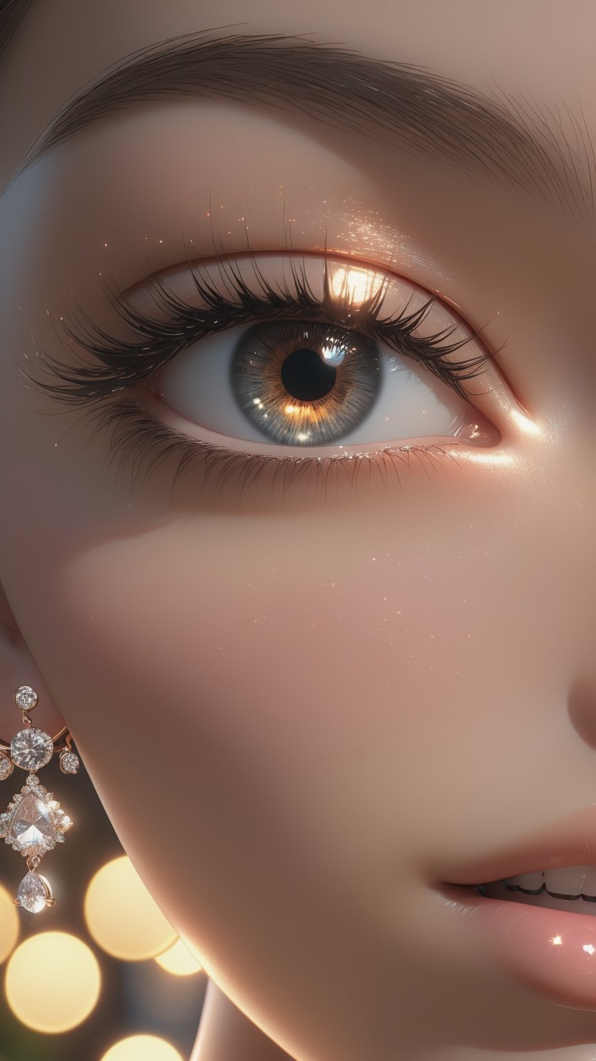 detailed eyes, Perfect features, (masterpiece), (best quality), moist skin, shiny skin, glossy skin, (good quality), intricate details, earrings, Ray Tracing, (See-through), (Bokeh), (Depth of field),
