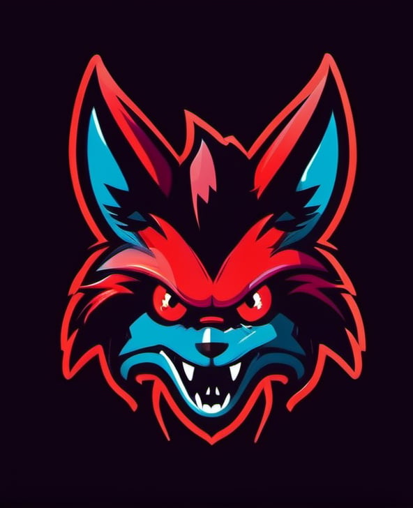 black background, fangs, looking at viewer, mascot logo, no humans, pokemon \(creature\), red eyes, solo