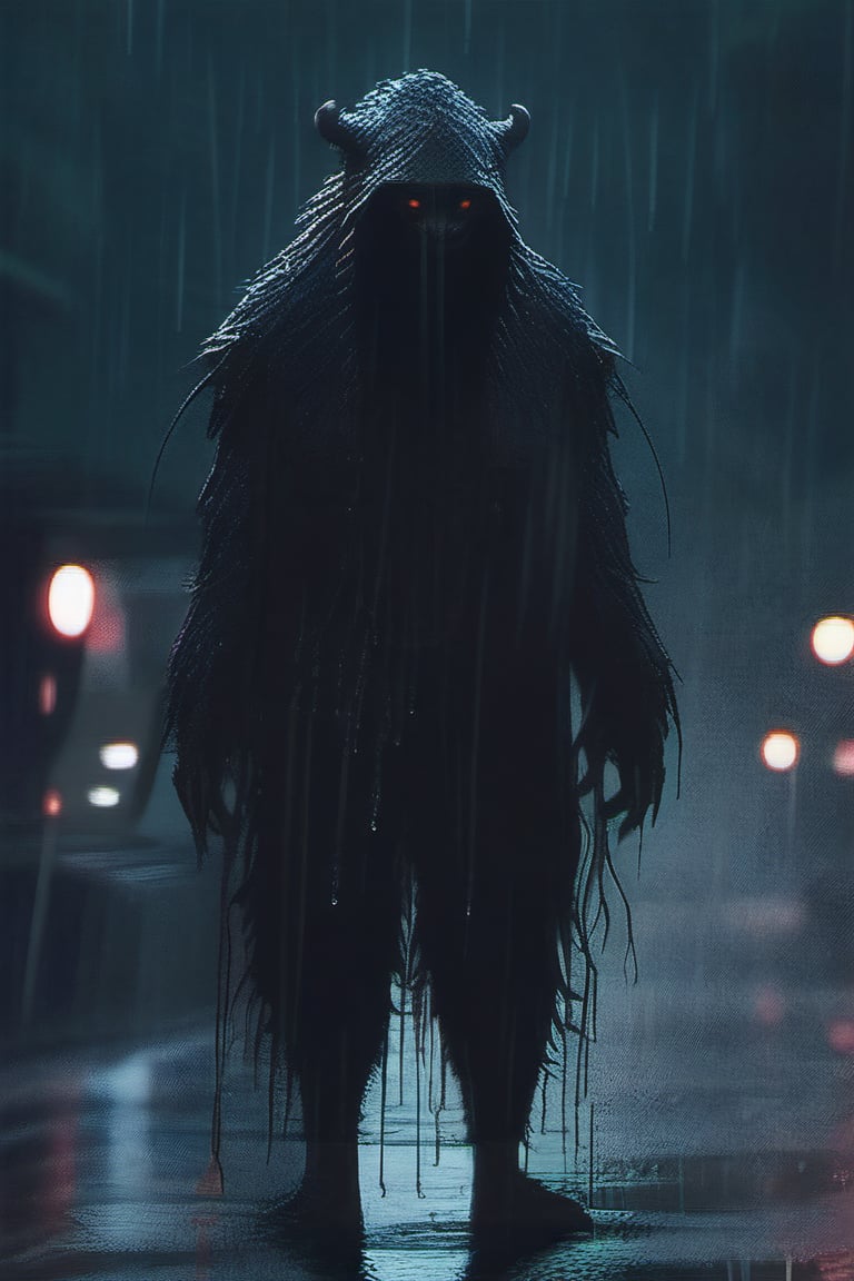 an illustration of Chtulu, dark colors, rain, dark night, weirdcore, monster, exremly detailed, 8K