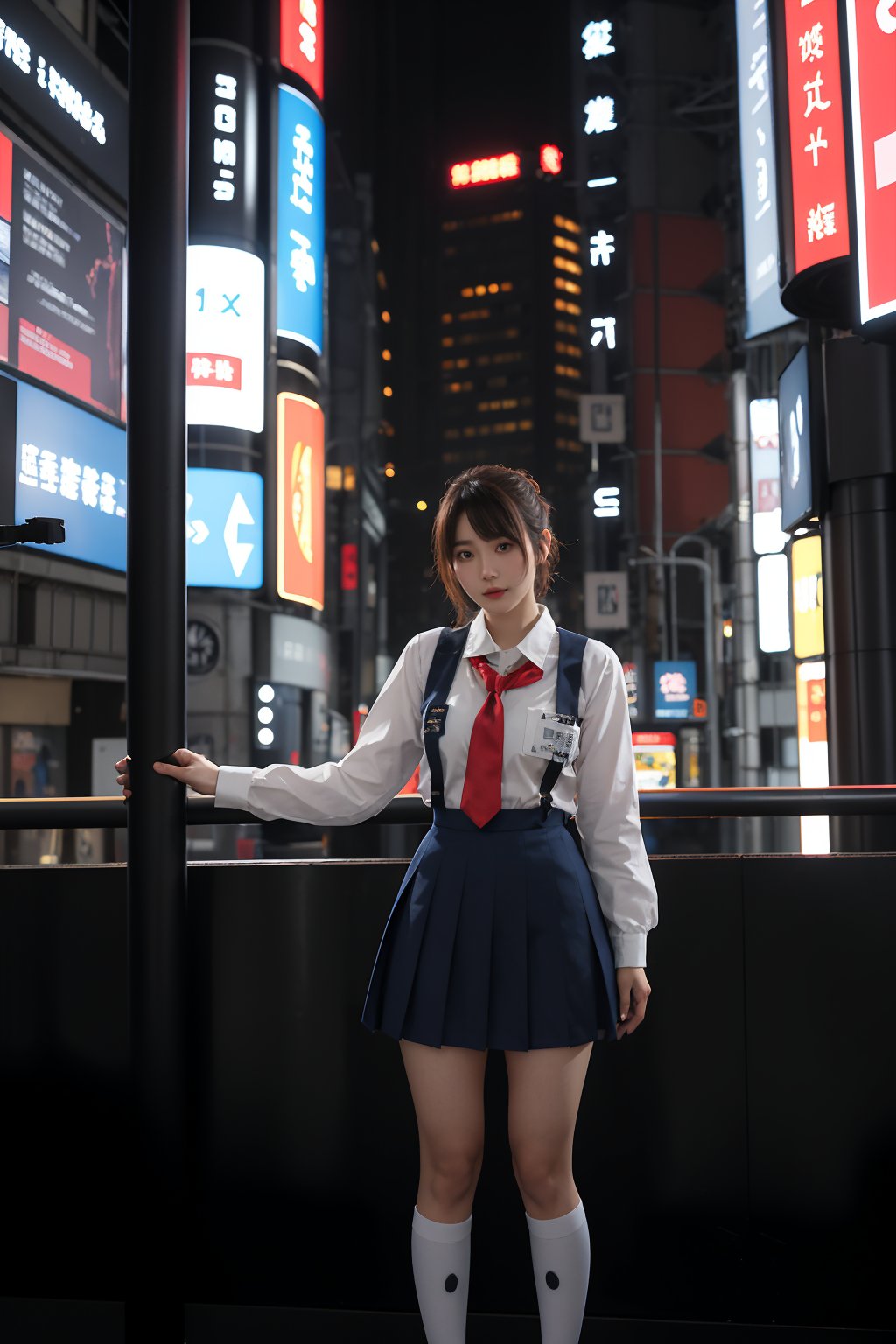 A serene scene of a female Autobot in a Japanese schoolgirl uniform, her cybernetic components visible beneath the fabric, set against the vibrant, high-tech backdrop of a cyberpunk day,poakl