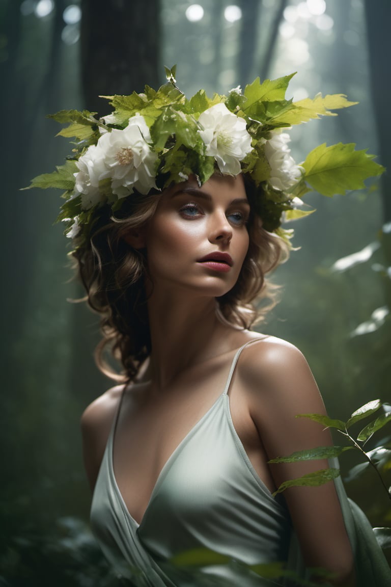 cinematic film still (Raw Photo:1.3) of (Ultrarealistic:1.3) an awarded profesional photo of Leafwhisper - A gentle, forest spirit with leaves and flowers growing from its body., ideal body posture,perfect body proportions, by jeremy mann, by sandra chevrier, by maciej kuciara,(masterpiece:1.2),(ultradetailed:1.1), ultrasharp, (perfect, body:1.1),(realistic:1.3),(real shadow:1.2), photo Fujifilm XT3,,(perfect body proportions:1.1)