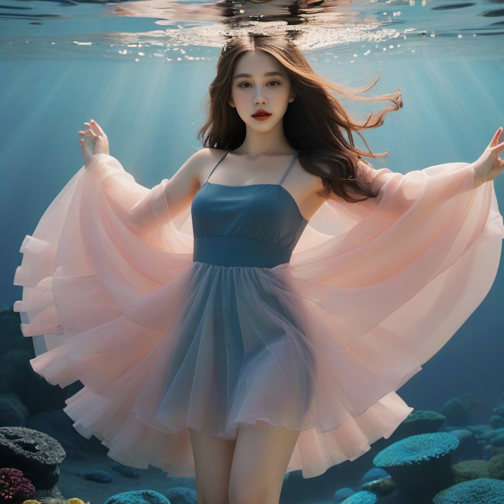 A beautiful woman, Sony Alpha 1, Sony FE 16-35mm f/2.8 GM, sharp focus, photograph, highly detailed, 4k,xxmix girl, ulzzang-6500,underwater