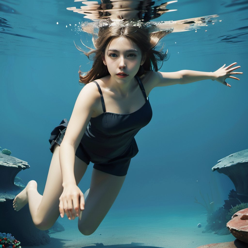 1 girl, underwater,full body, marco shot, nice hands, nice face, five fingers