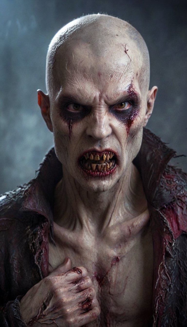 Scary ancient male Strigoi vampire, horror, ultra-detailed, HDR, dramatic lighting