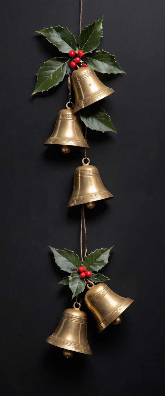 Vintage Christmas bells on a black background