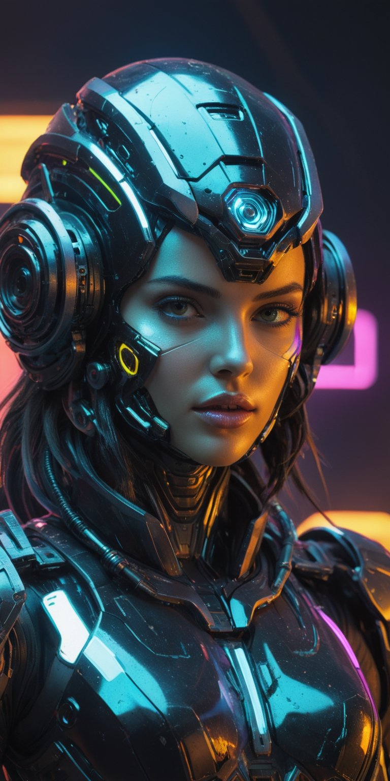 A mutant ana de armas, neon ambiance, abstract black oil, gear mecha, detailed acrylic, grunge, intricate complexity, rendered in unreal engine, photorealistic