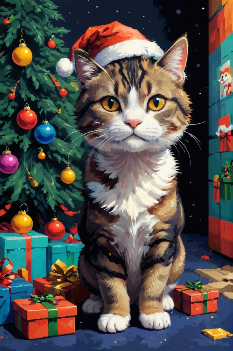 retro game art xmas cat, 16-bit,  vibrant colors,  pixelated,  nostalgic,  charming,  fun,  pixel art,